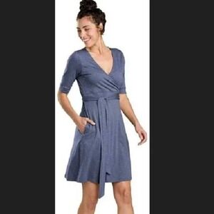 Toad&Co Cue Dress XS Blue Heathered Sustainable Organic Cotton Pockets